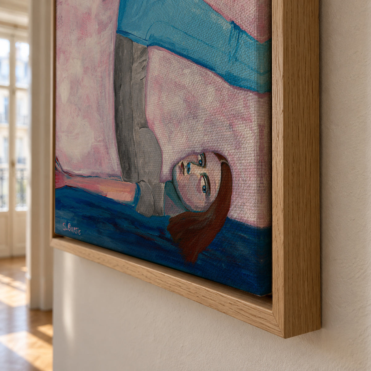 Yoga with my Cat - Framed canvas detail