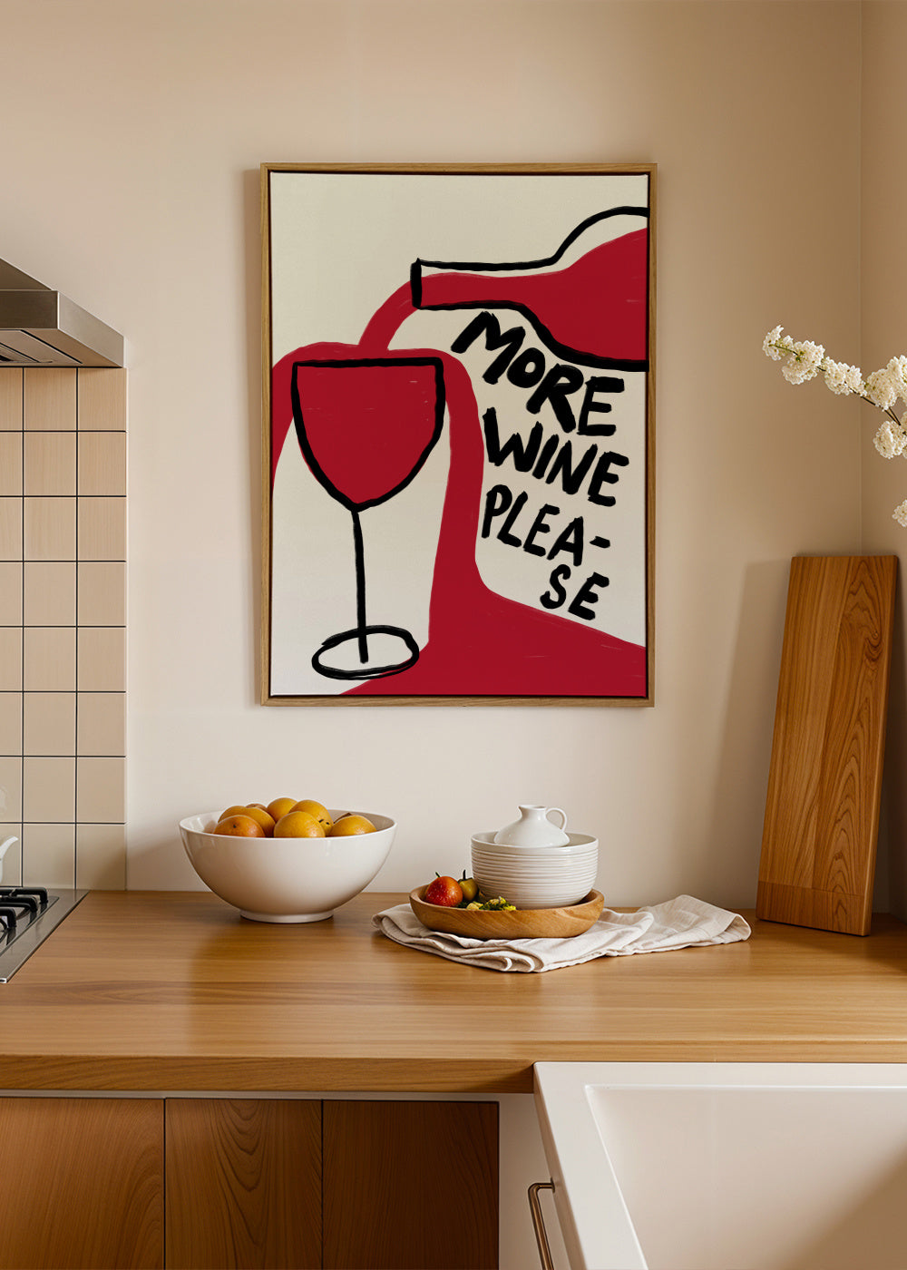More Wine Please - Framed canvas in an interior
