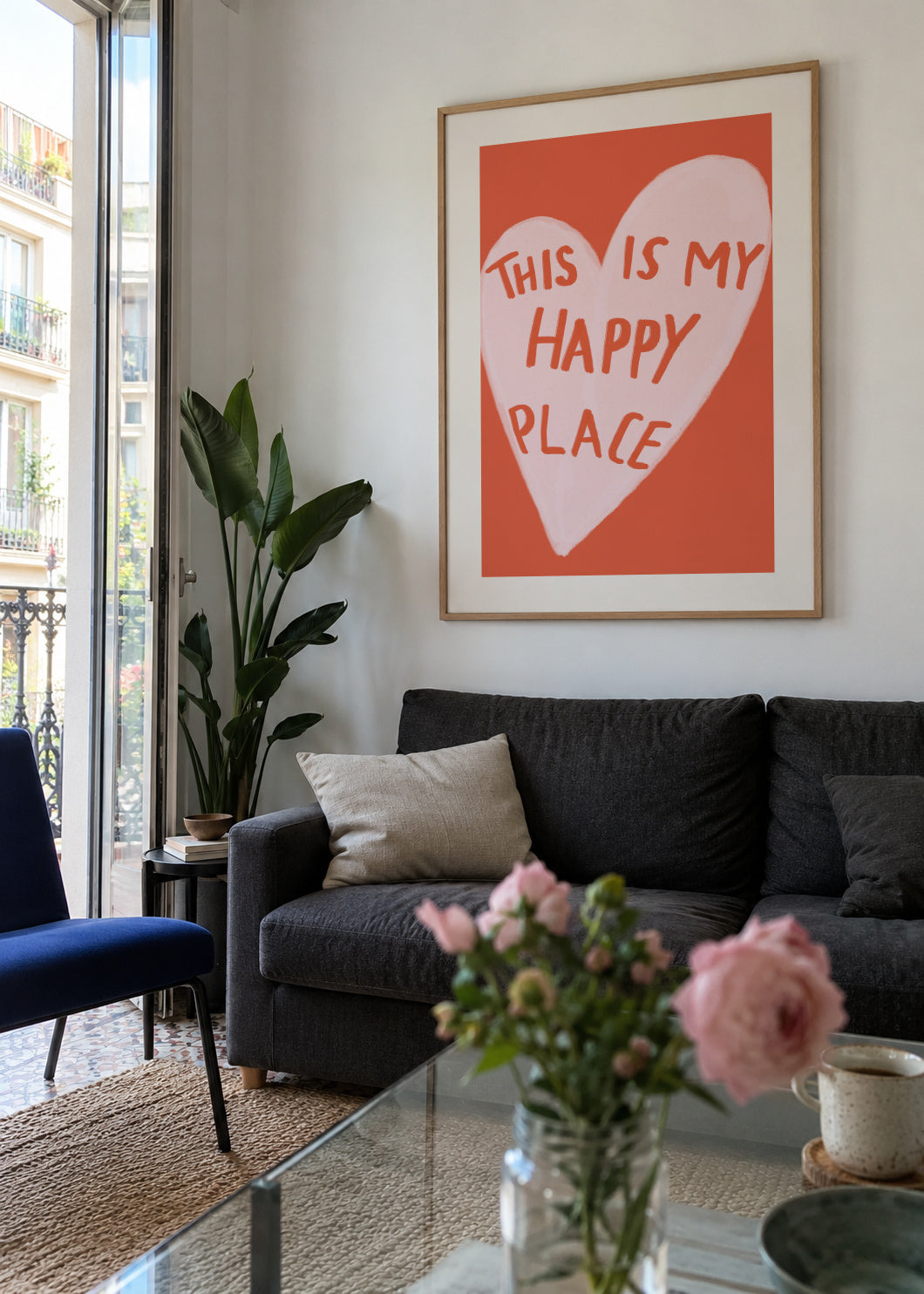 Happy Place - Framed poster in an interior