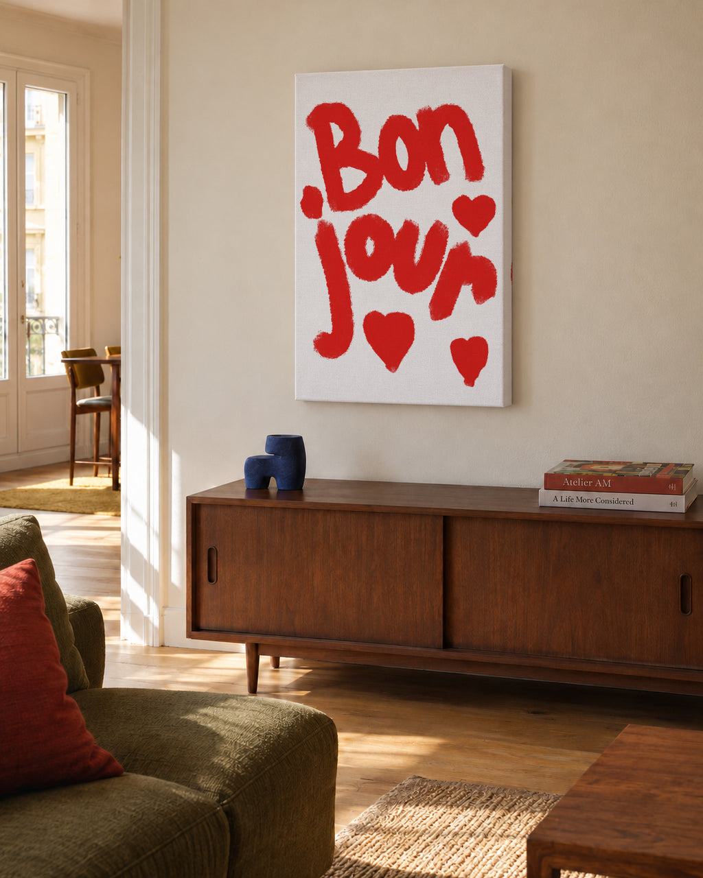 Bonjour Hearts - Unframed canvas in an interior