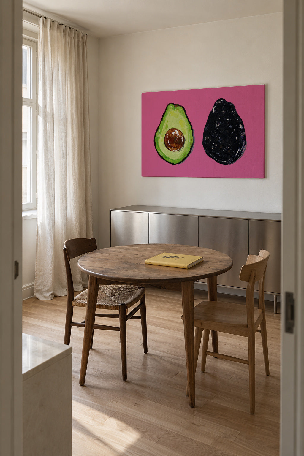 Avocado On Pink - Unframed canvas in an interior
