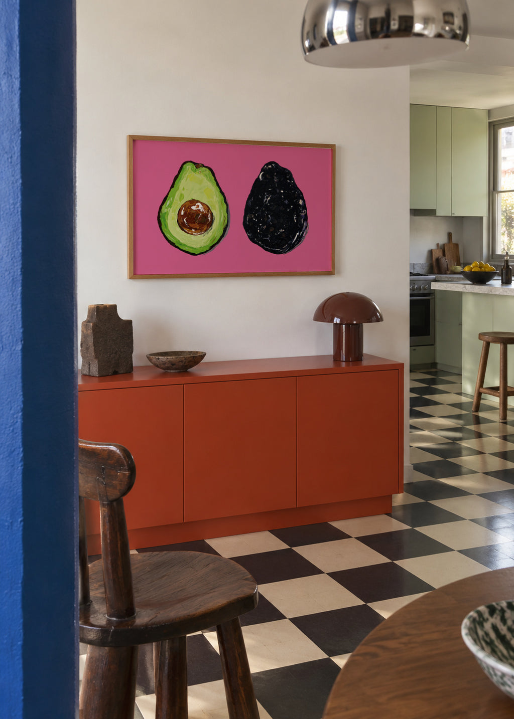 Avocado On Pink - Framed poster in an interior