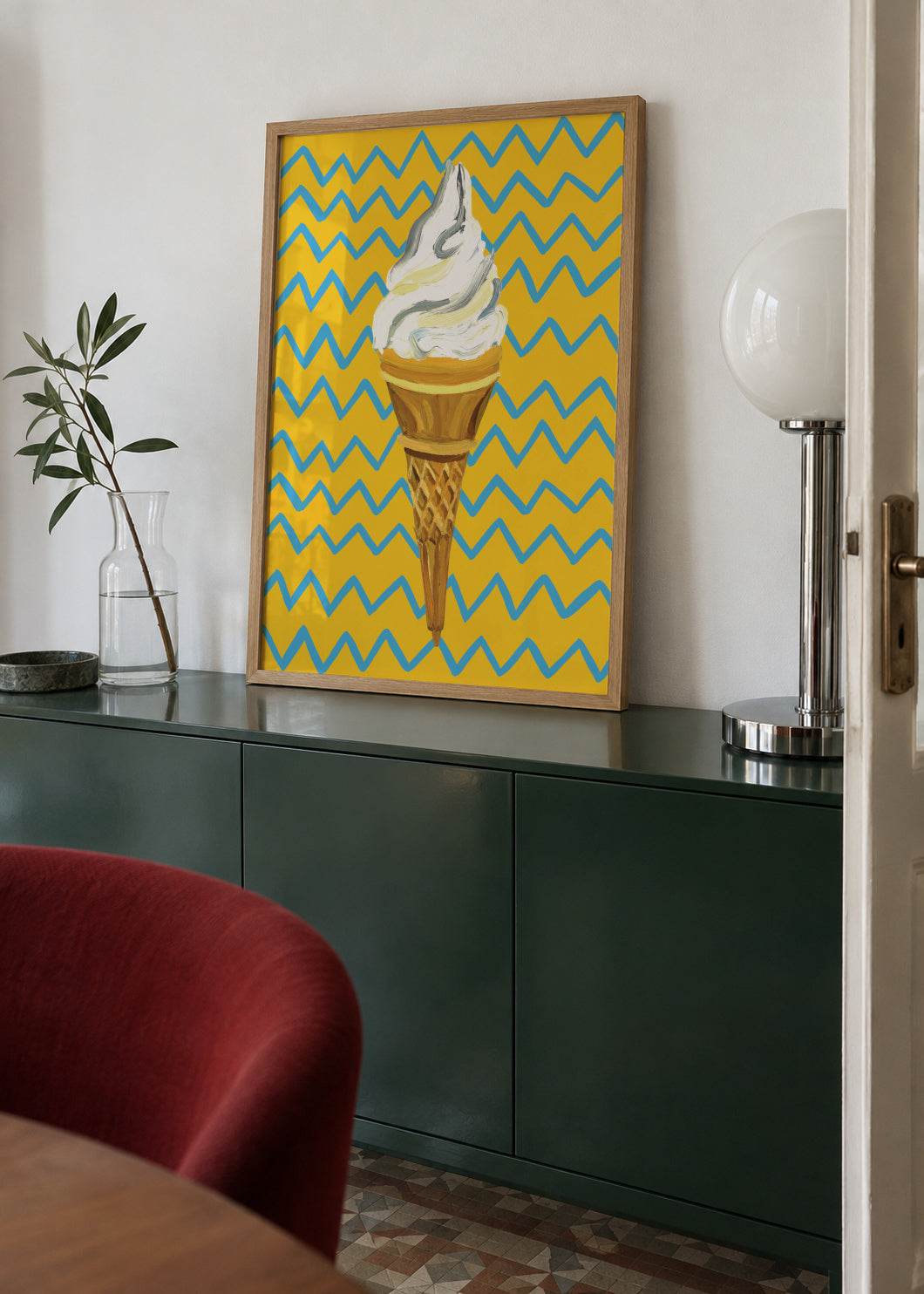 Ice Cream Yellow Zigzag - Framed poster in an interior