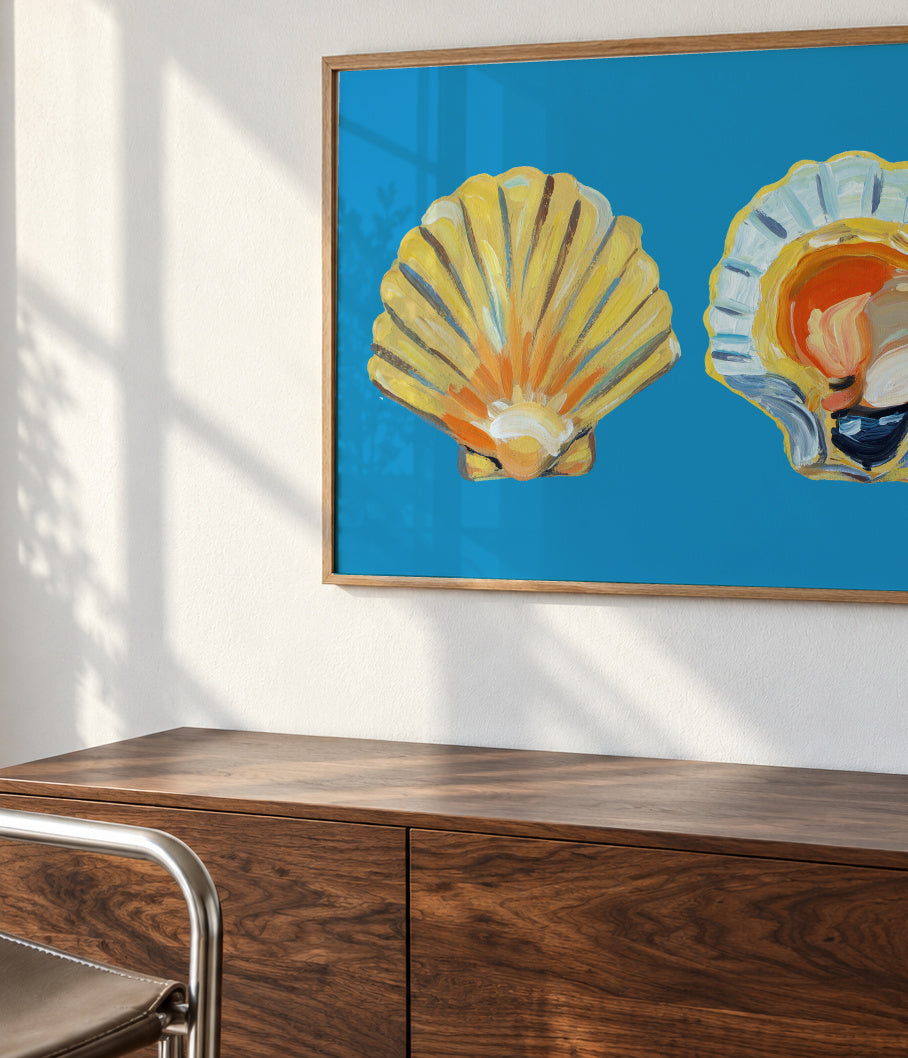 Scallops On Blue - Framed poster detail