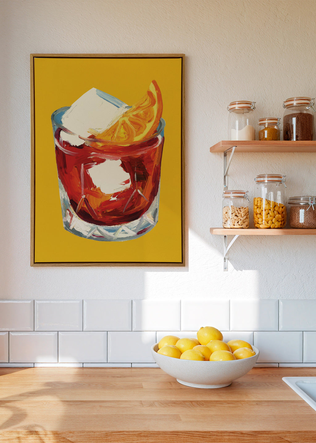 Negroni On Sunshine - Framed canvas in an interior