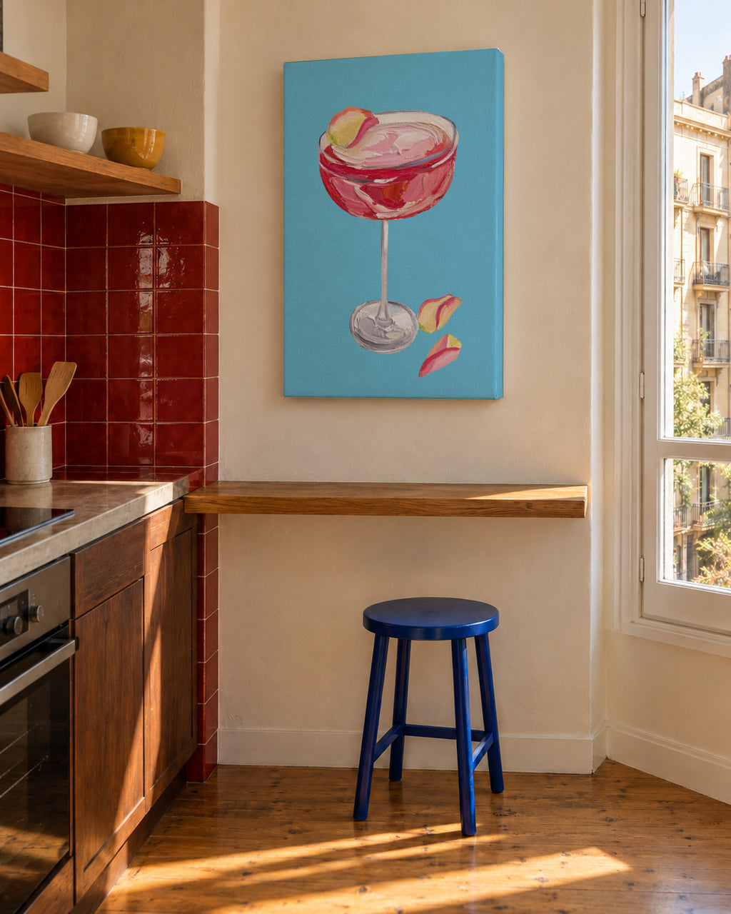 Sparkling Rose Gin Cocktail - Unframed canvas in an interior