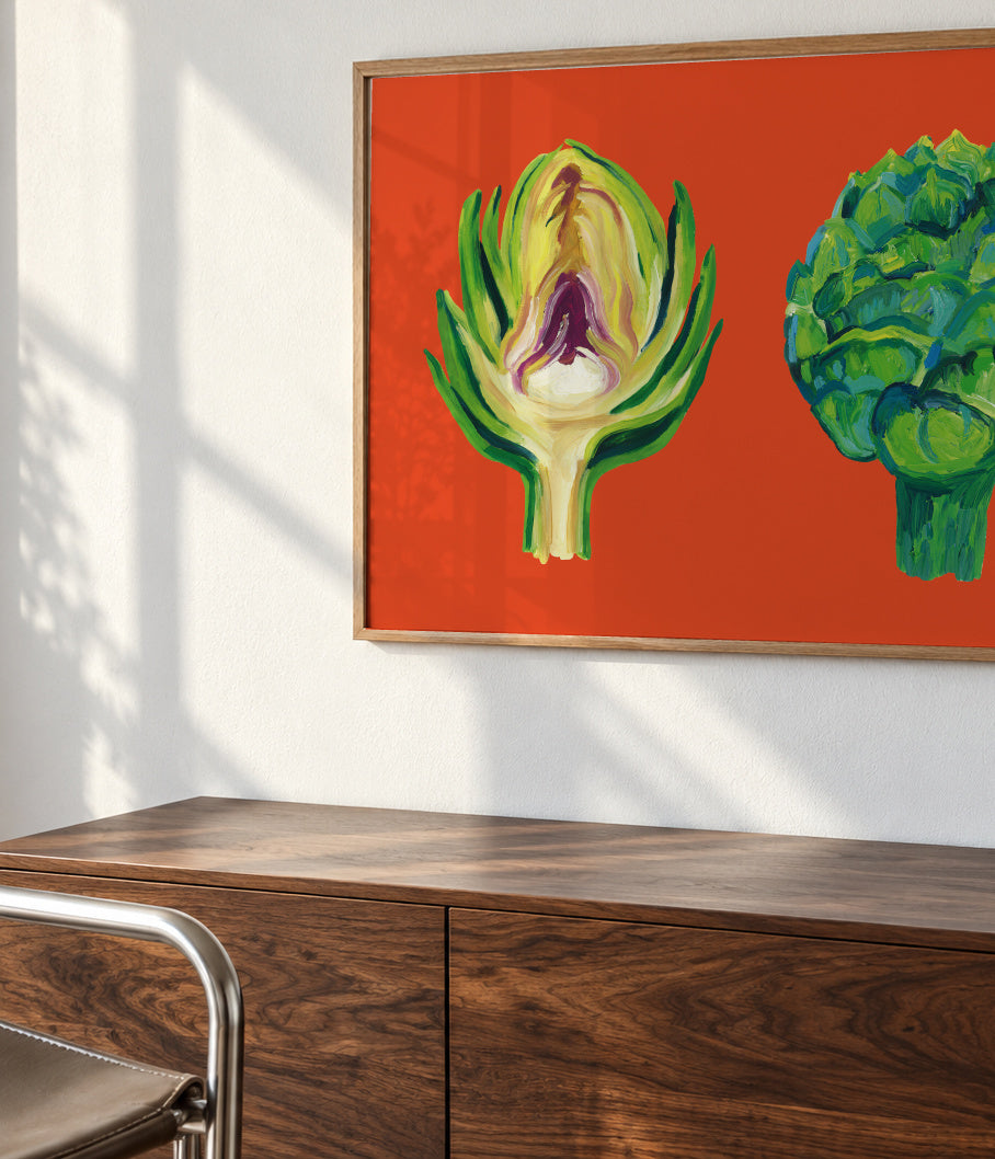 Artichokes On Orange - Framed poster detail