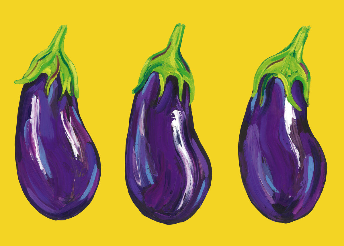 Aubergines On Yellow - Unframed art print