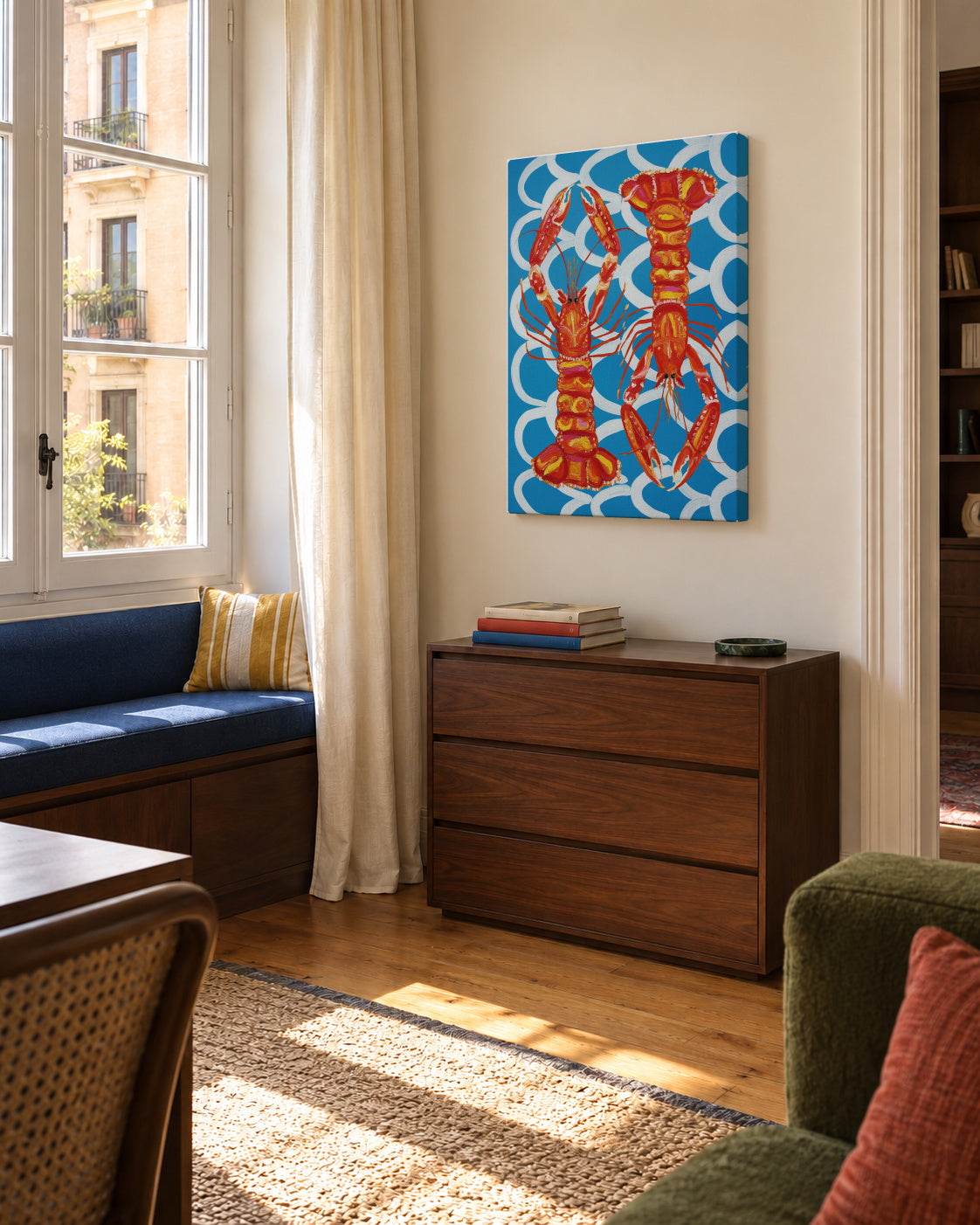 Langoustines On Blue - Unframed canvas in an interior