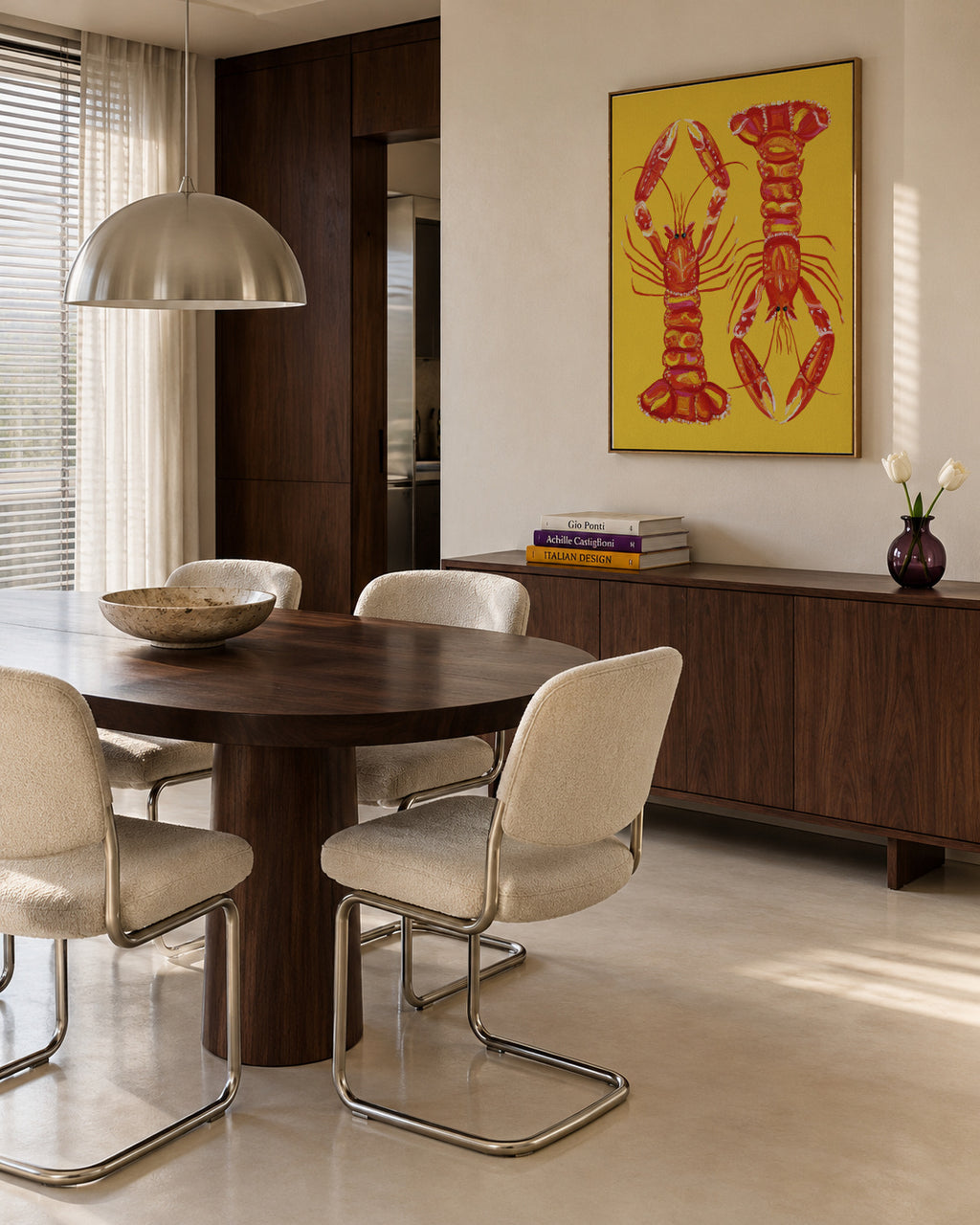 Langoustines On Yellow - Framed canvas in an interior
