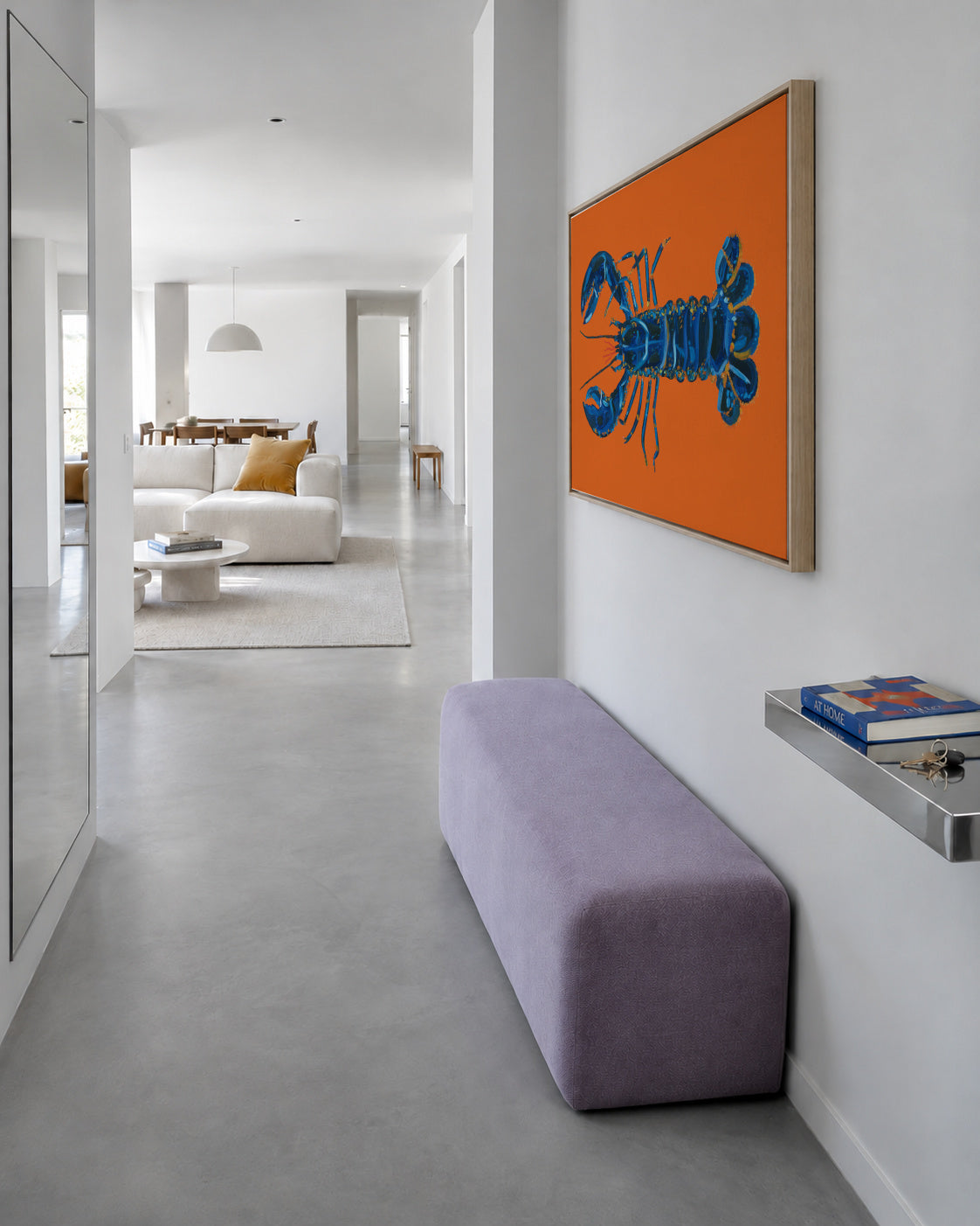 Lobster On Orange - Framed canvas in an interior