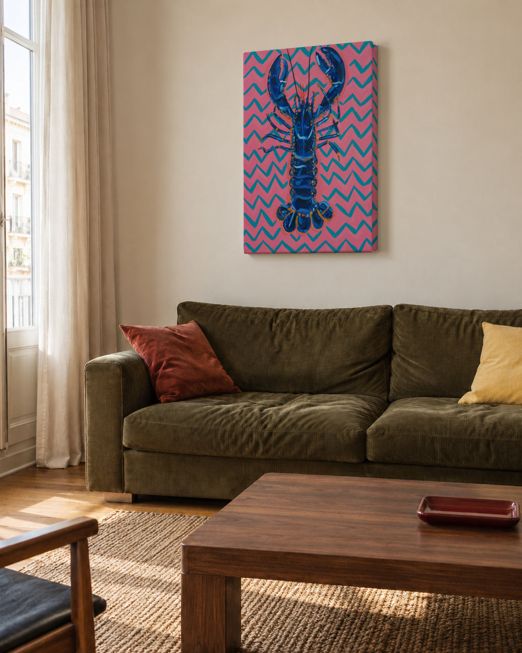 Lobster On Zigzag - Unframed canvas in an interior