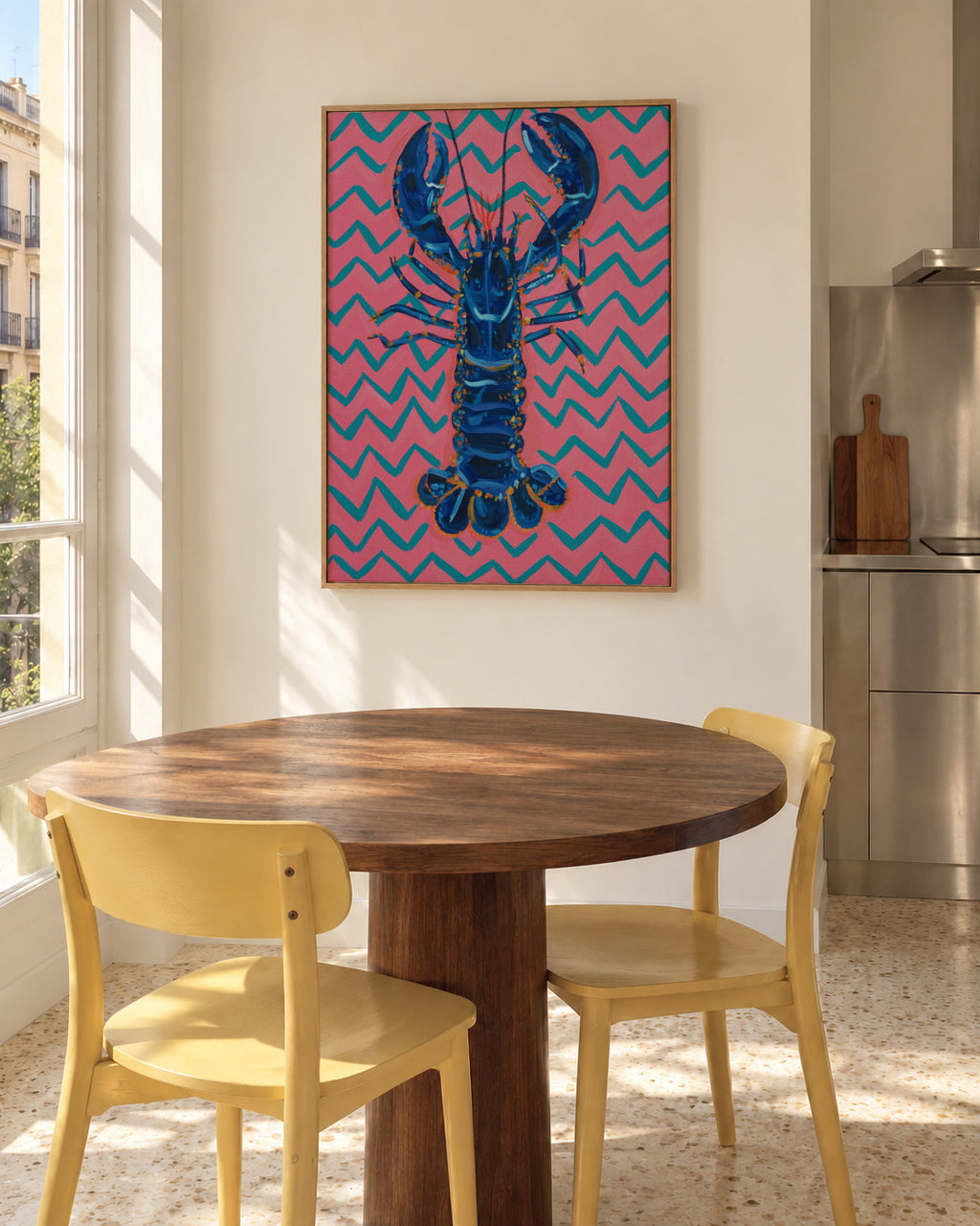 Lobster On Zigzag - Framed canvas in an interior