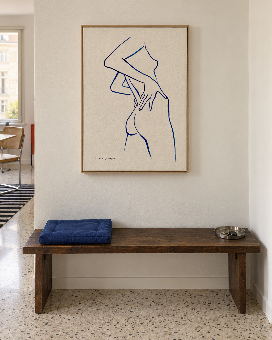 Blue line #1 - Framed canvas in an interior