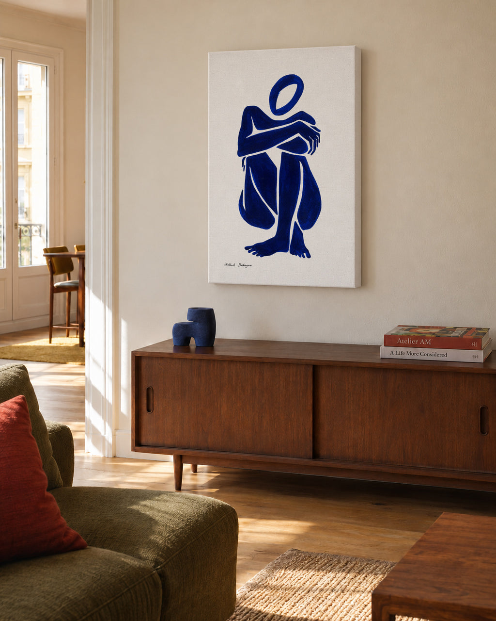 Blue figure #1 - Unframed canvas in an interior