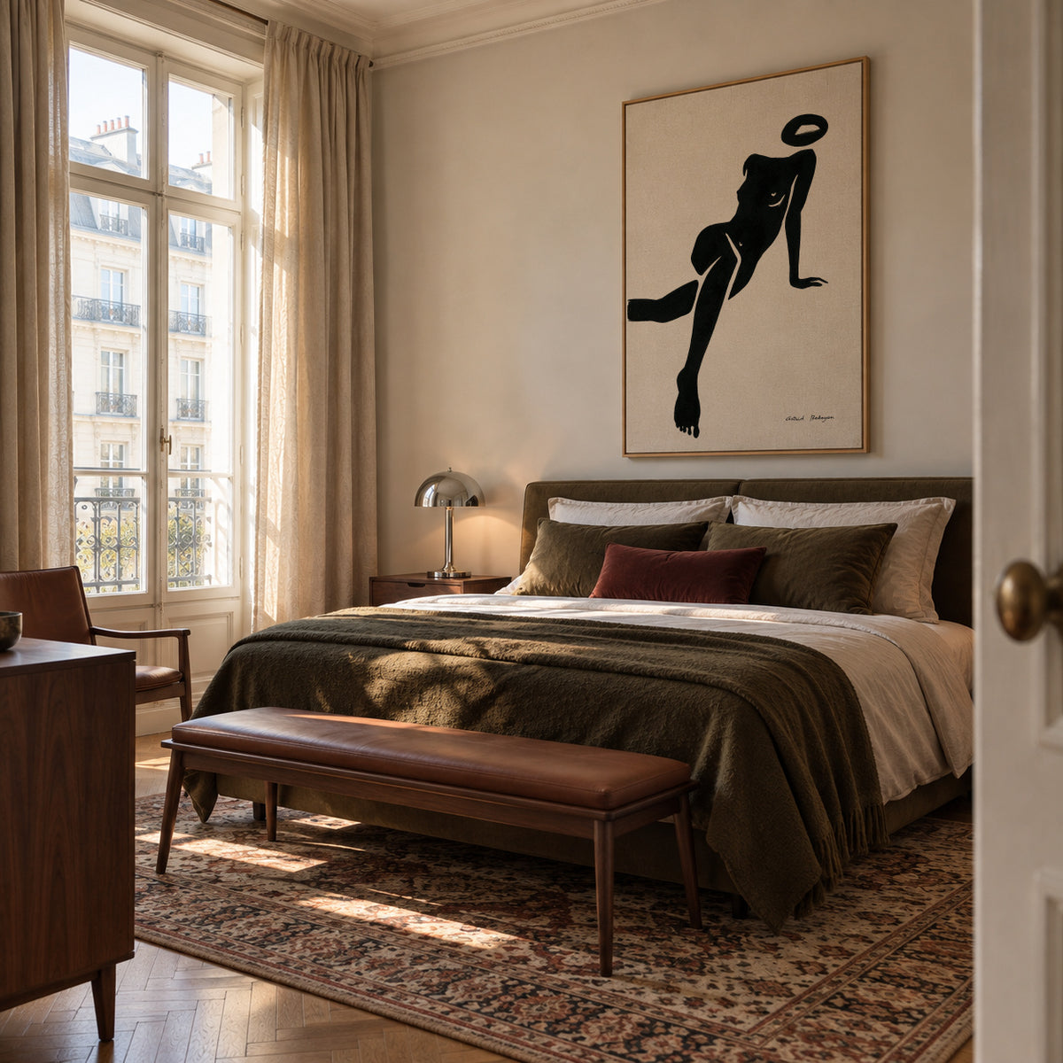 Black figure #1 - Framed canvas in an interior