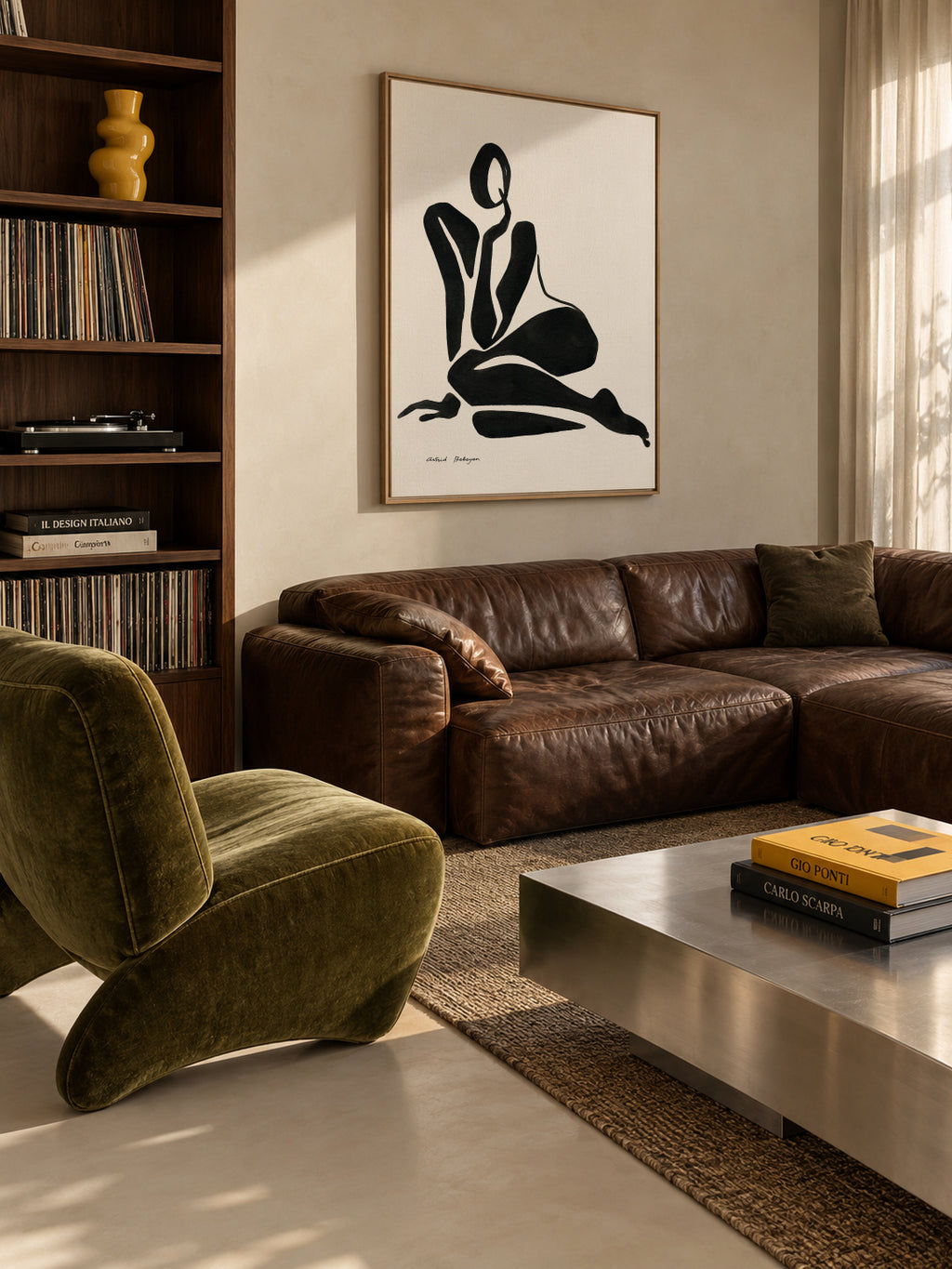 Black figure #6 - Framed canvas in an interior