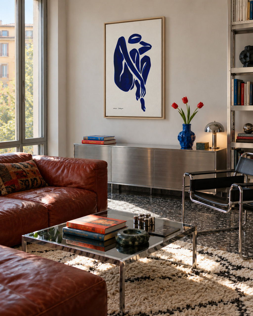 Blue Figure #3 - Framed canvas in an interior