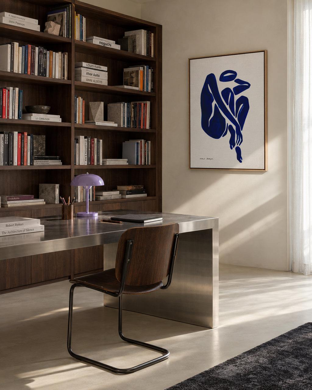 Blue Figure #3 - Framed canvas in an interior