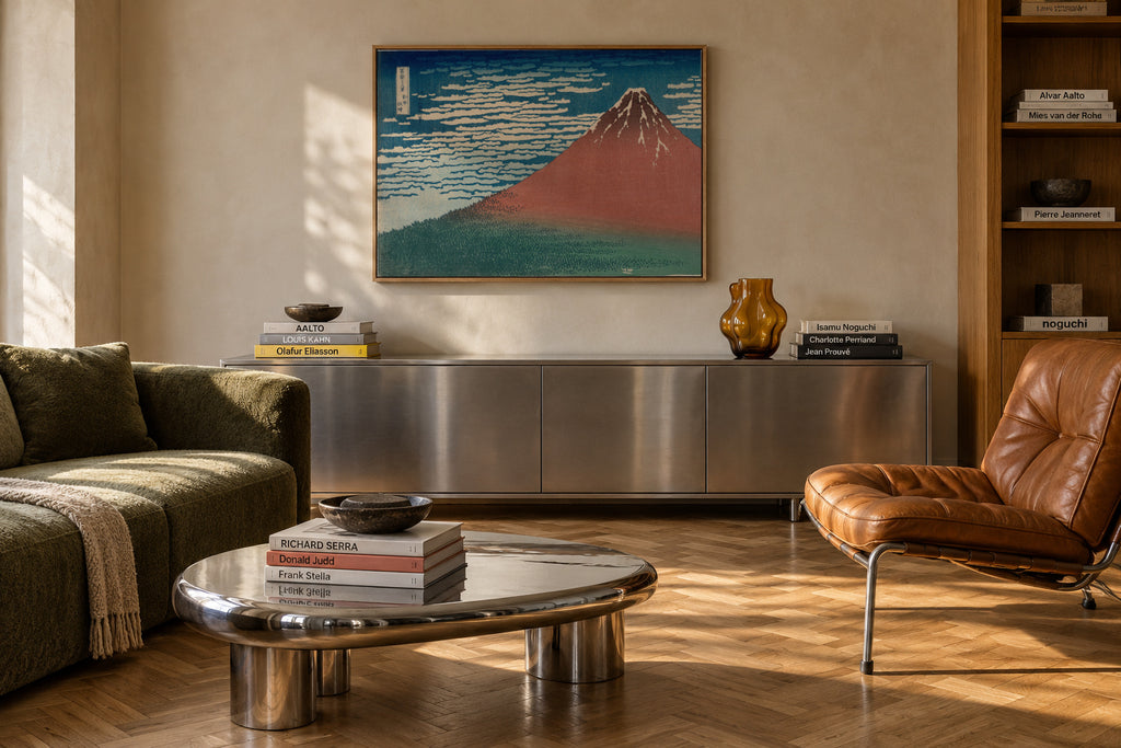 Red Fuji - Katsushika Hokusai - Framed canvas in an interior