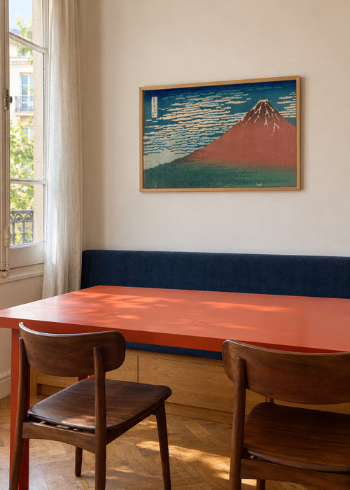 Red Fuji - Katsushika Hokusai - Framed poster in an interior