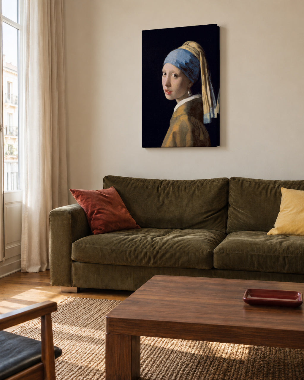 Girl with a pearl earring - Johannes Vermeer - Unframed canvas in an interior