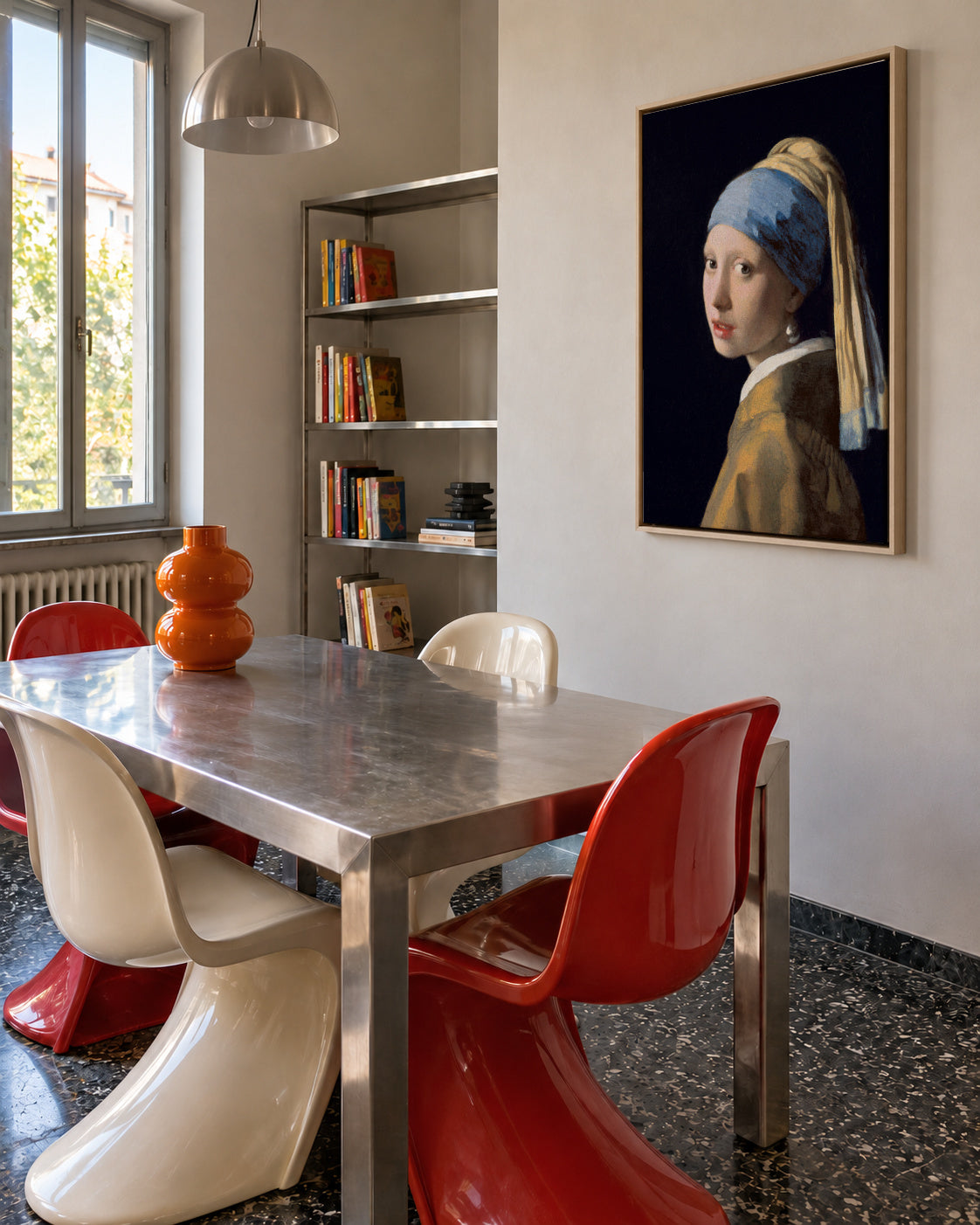 Girl with a pearl earring - Johannes Vermeer - Framed canvas in an interior