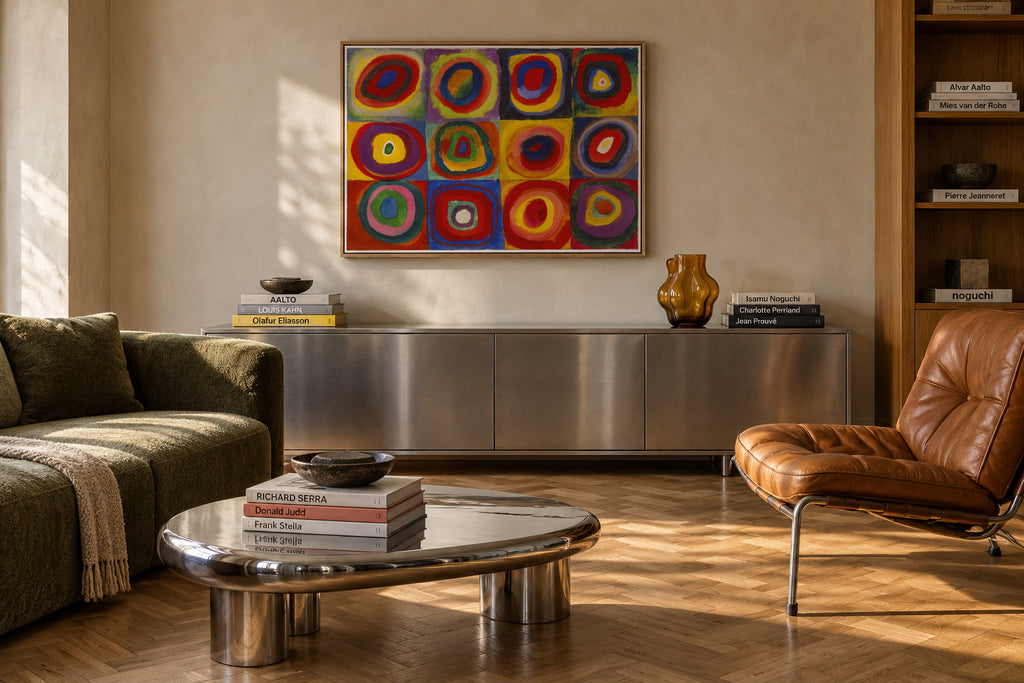 Colour Study - Squares and Concentric Rings - Vasili Kandinsky - Framed canvas in an interior