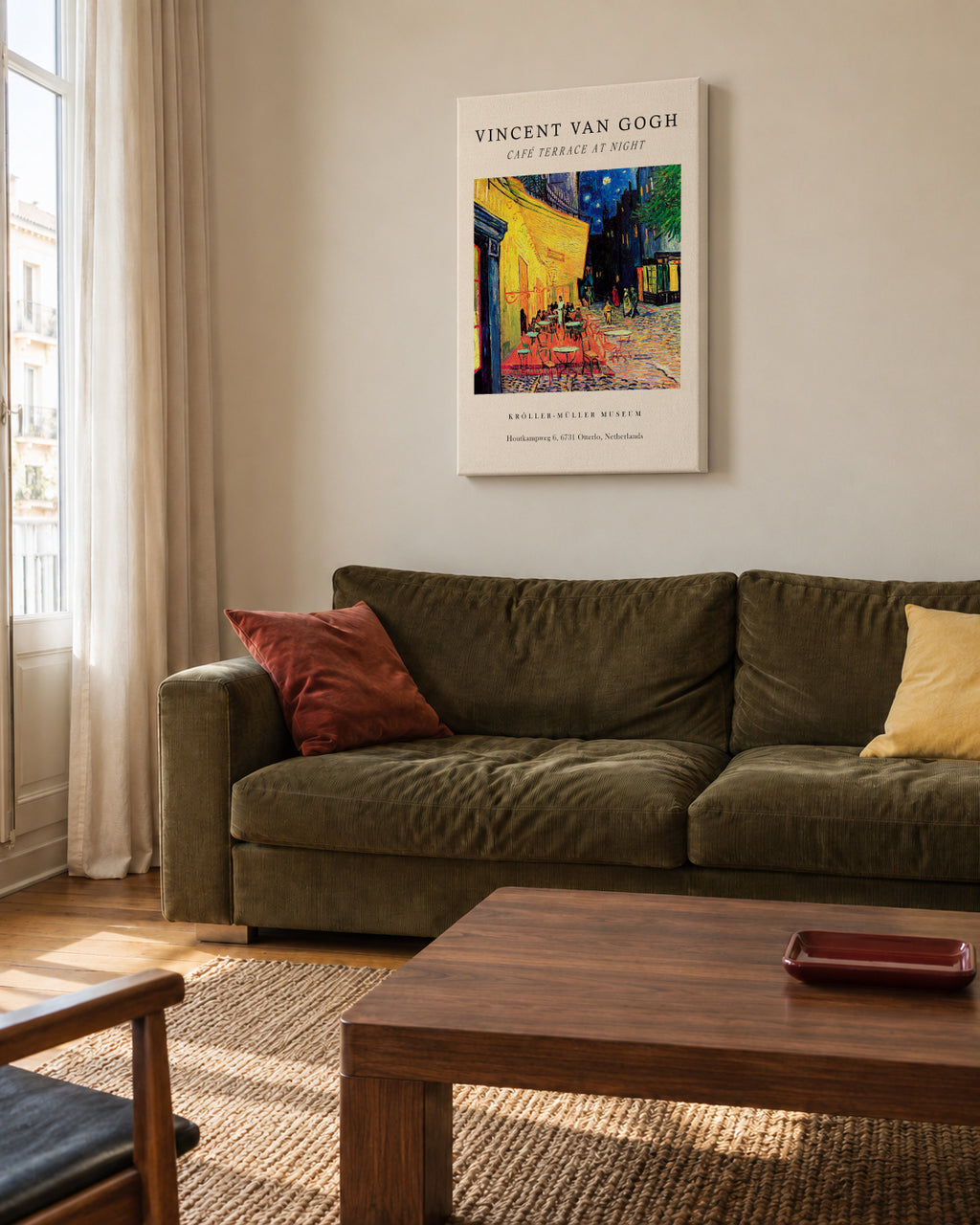 Café Terrace at Night Exhibition - Van Gogh - Unframed canvas in an interior
