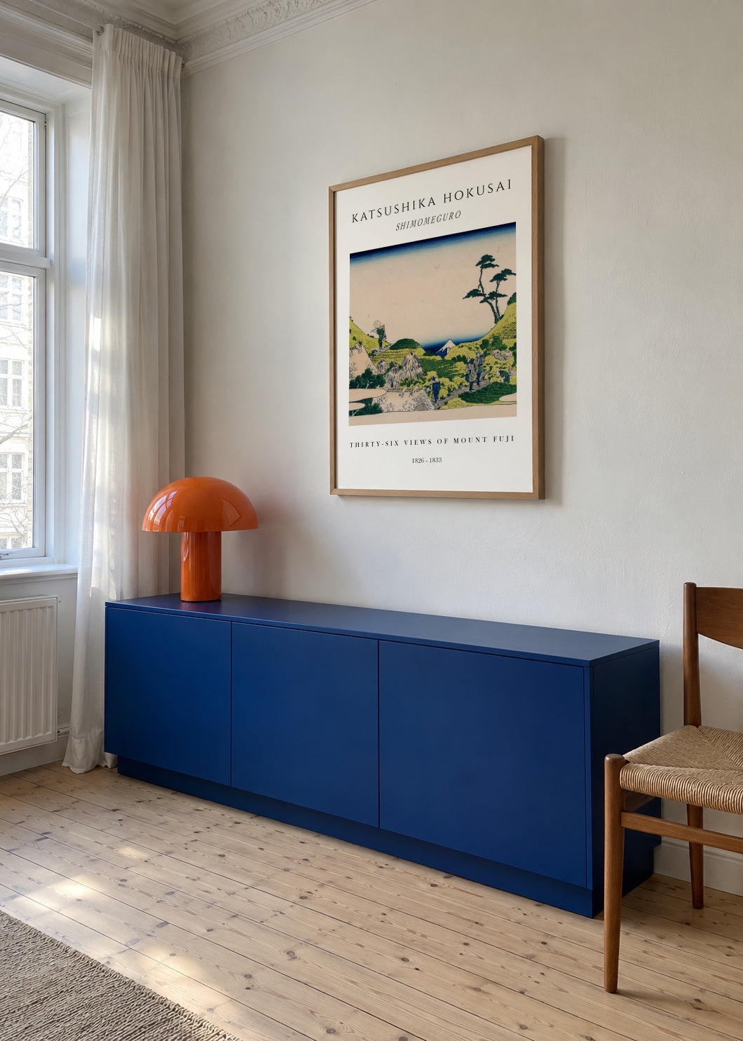 Shimomeguro Exhibition White - Katsushika Hokusai - Framed poster in an interior