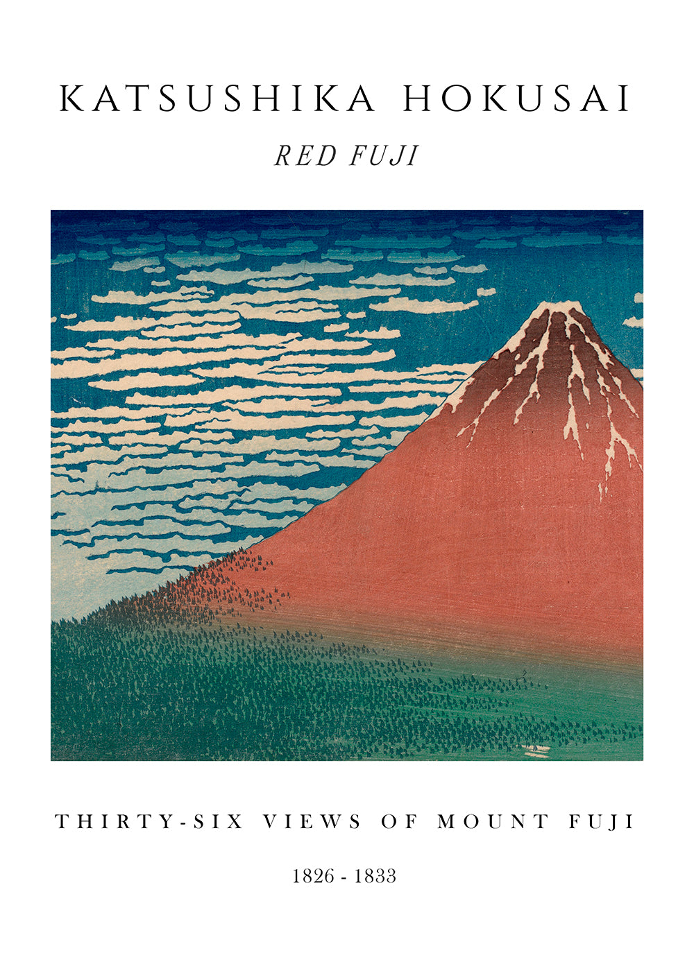 Red Fuji Exhibition White - Katsushika Hokusai