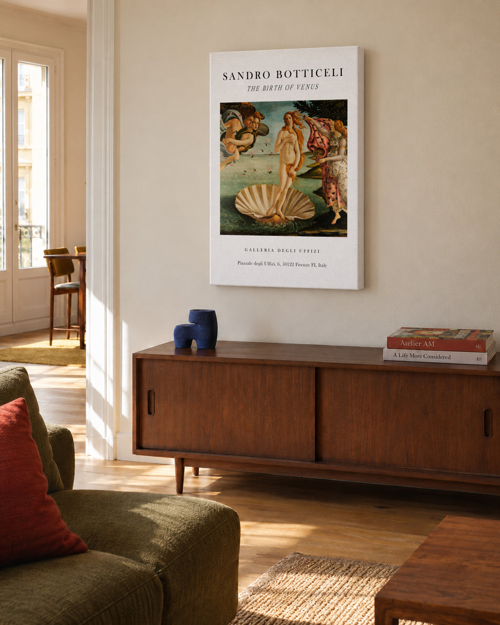 La Nascita di Venere Exhibition White - Sandro Botticelli - Unframed canvas in an interior