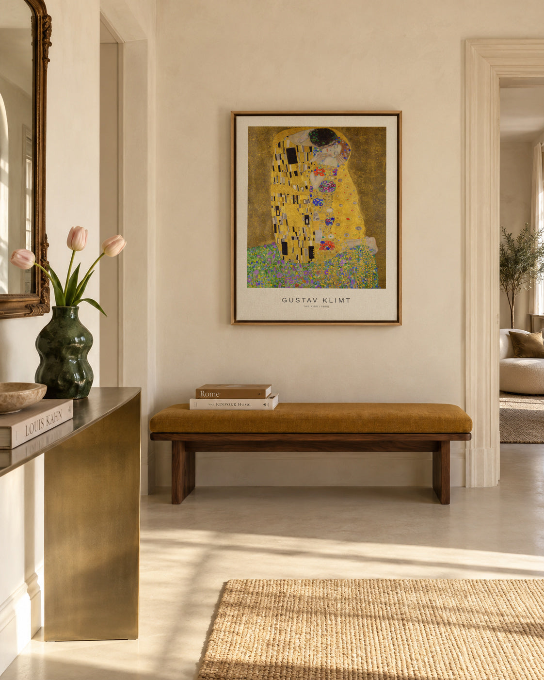 The Kiss (Special Edition) - Gustav Klimt - Framed canvas in an interior
