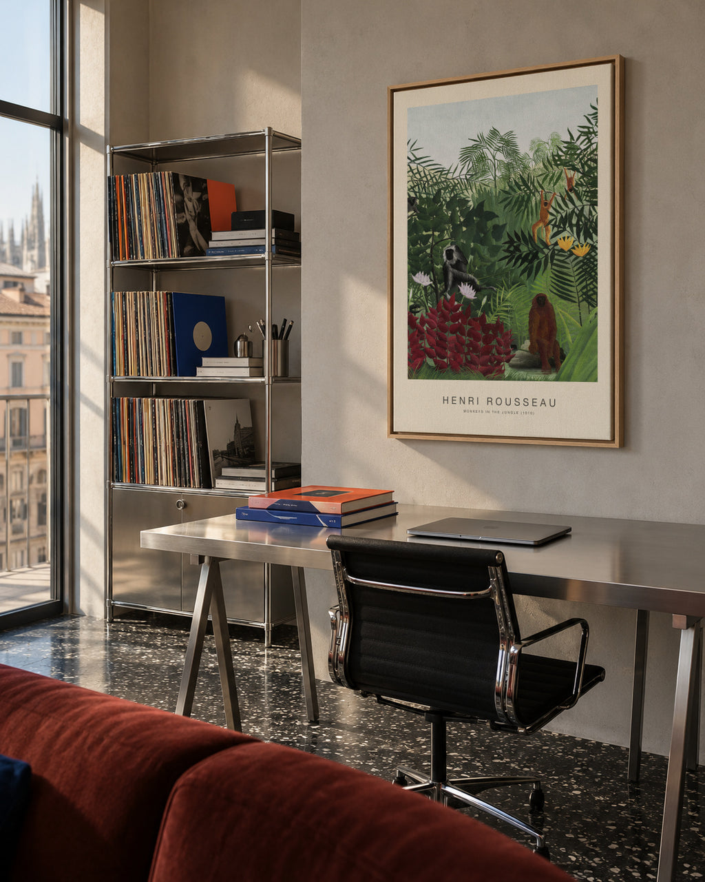 Monkeys in the Jungle (Special Edition) - Henri Rousseau - Framed canvas in an interior