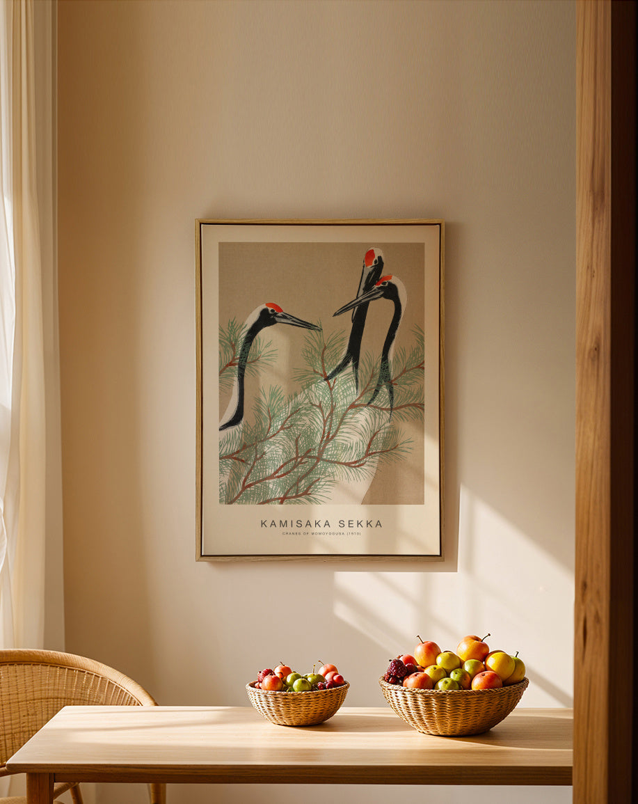 Cranes of Momoyogusa (Special Edition) - Kamisaka Sekka - Framed canvas in an interior