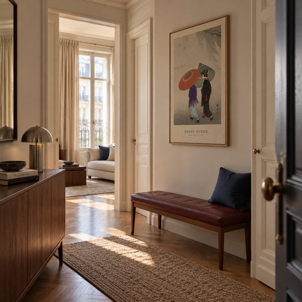 Geisha in the Rain (Special Edition) - Ohara Koson - Framed canvas in an interior