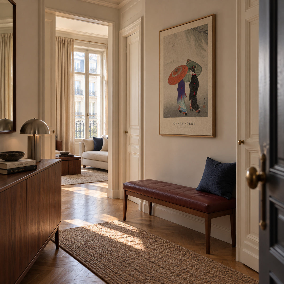 Geisha in the Rain (Special Edition) - Ohara Koson - Framed canvas in an interior