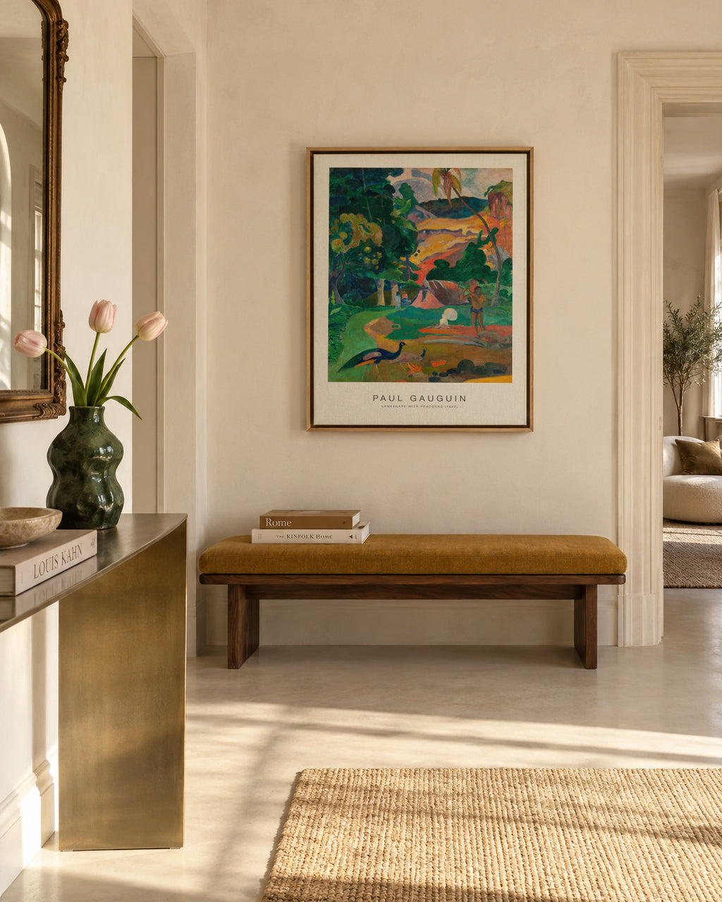 Landscape with Peacocks (Special Edition) - Paul Gauguin - Framed canvas in an interior