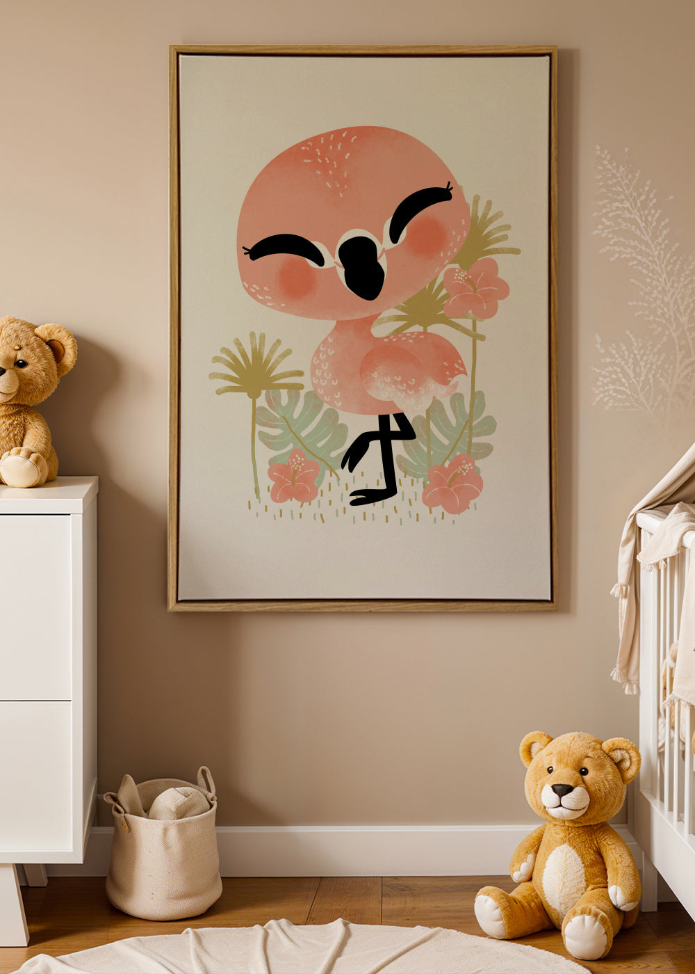 Animignons the Flamingo - Framed canvas in an interior