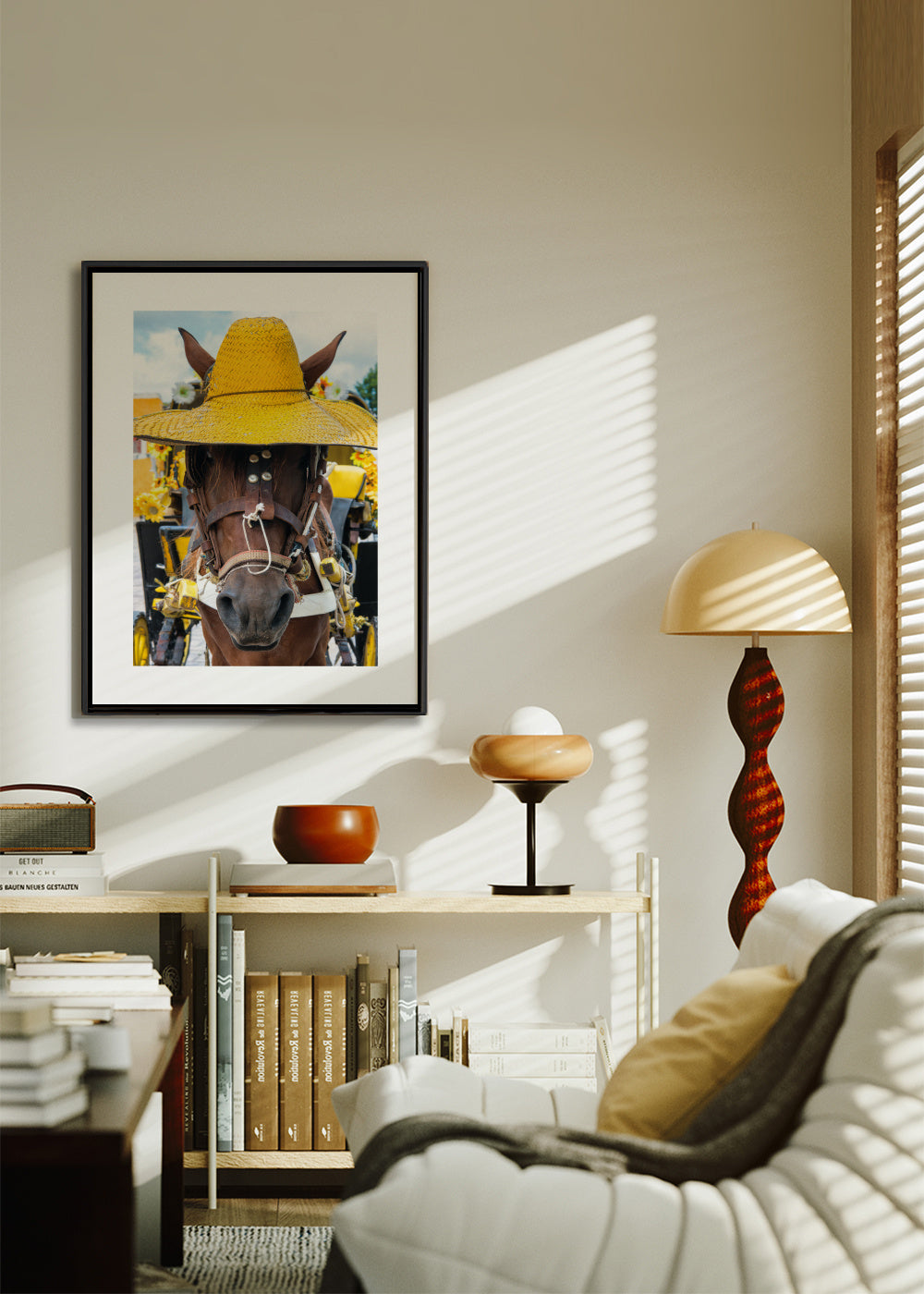 Horse Izamal Yellow City - Framed canvas in an interior
