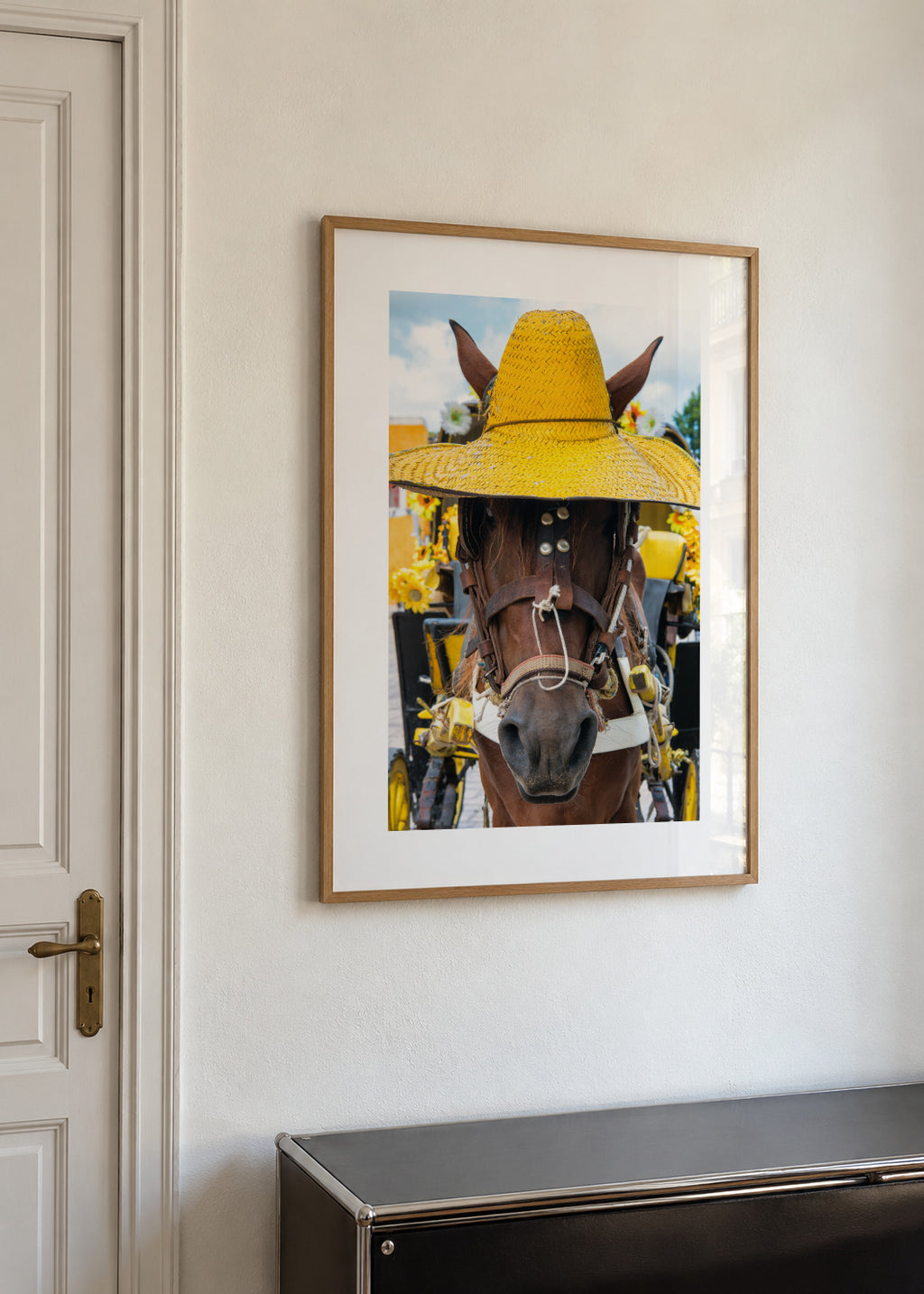 Horse Izamal Yellow City - Framed poster in an interior