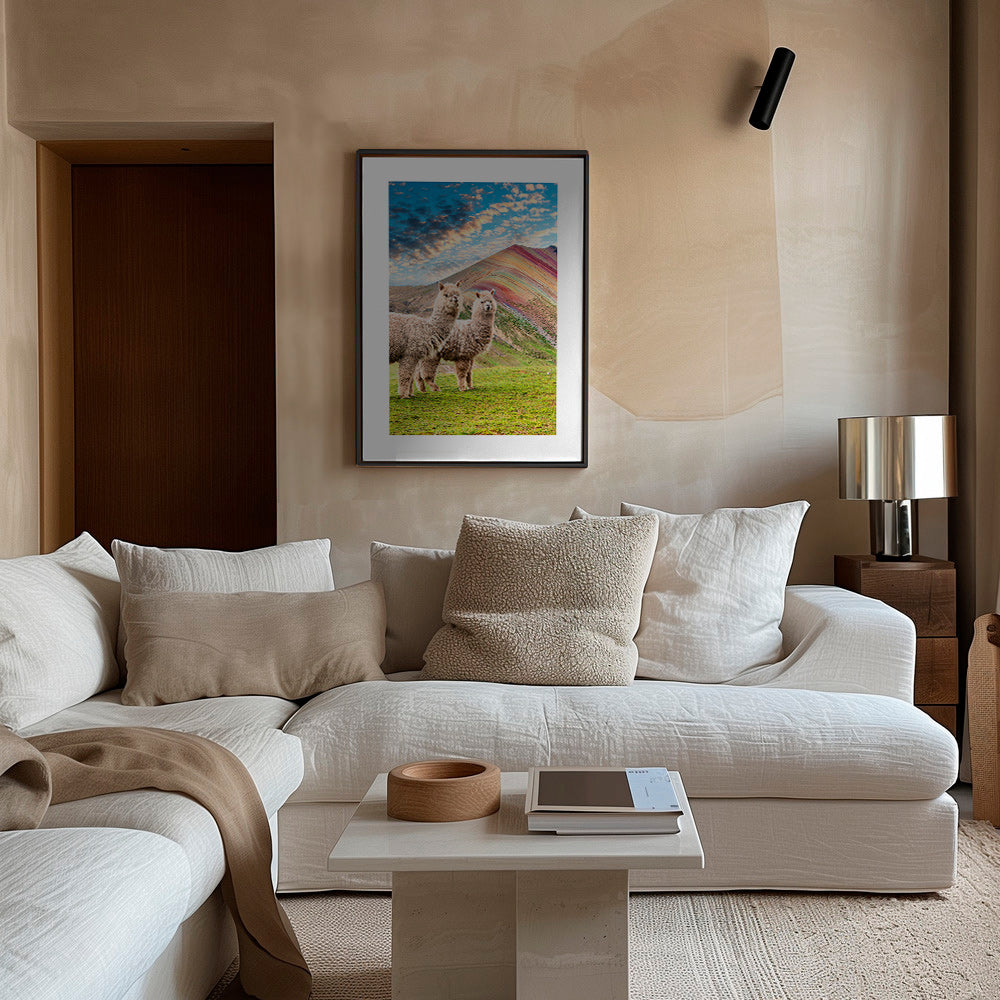Cuadro alpacas en montaña arcoíris – Canvas1