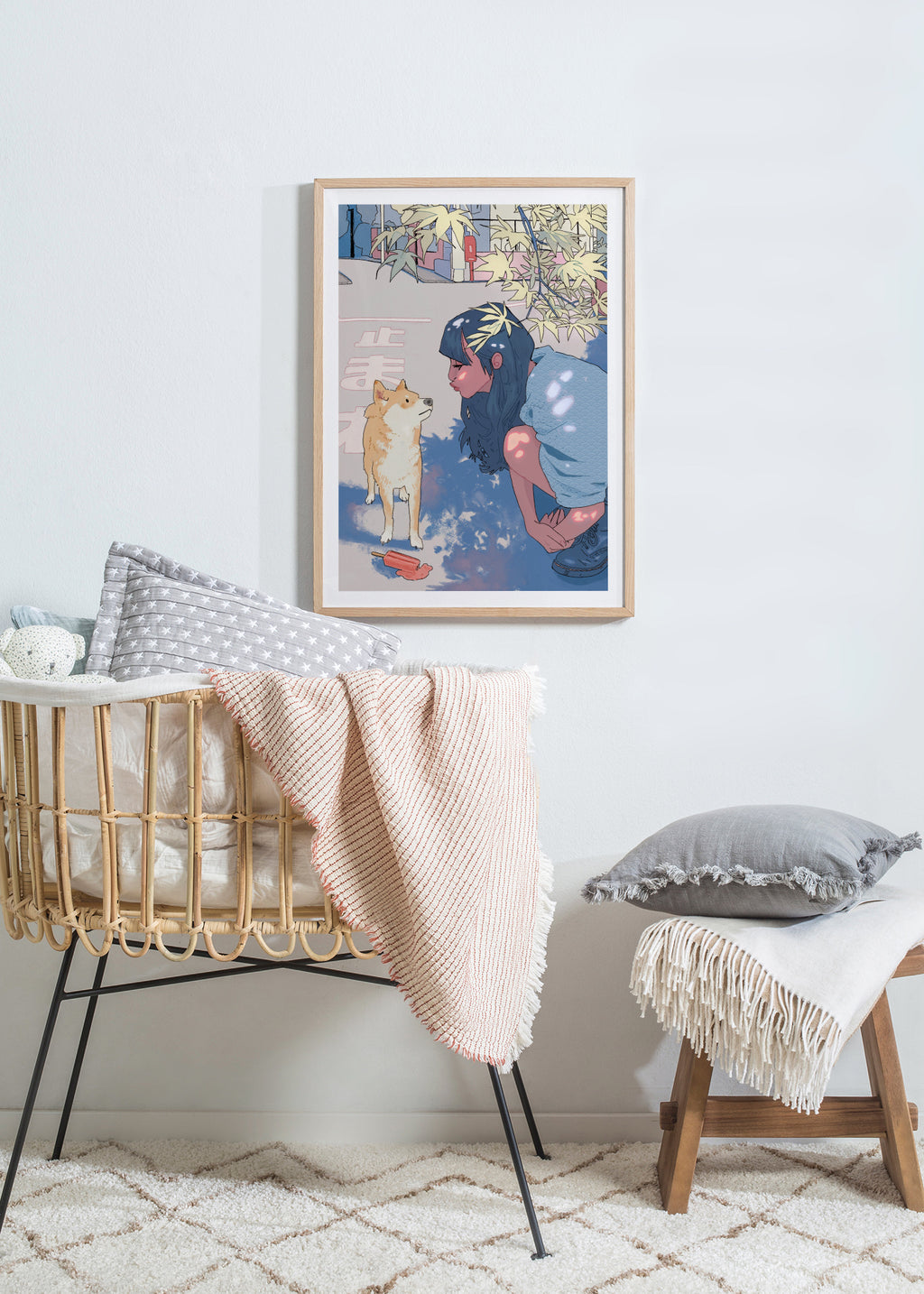 Girl & the Shiba - Framed poster in an interior