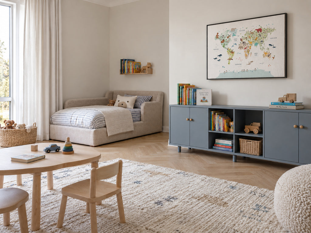 World Map with animals colours - Framed canvas in an interior