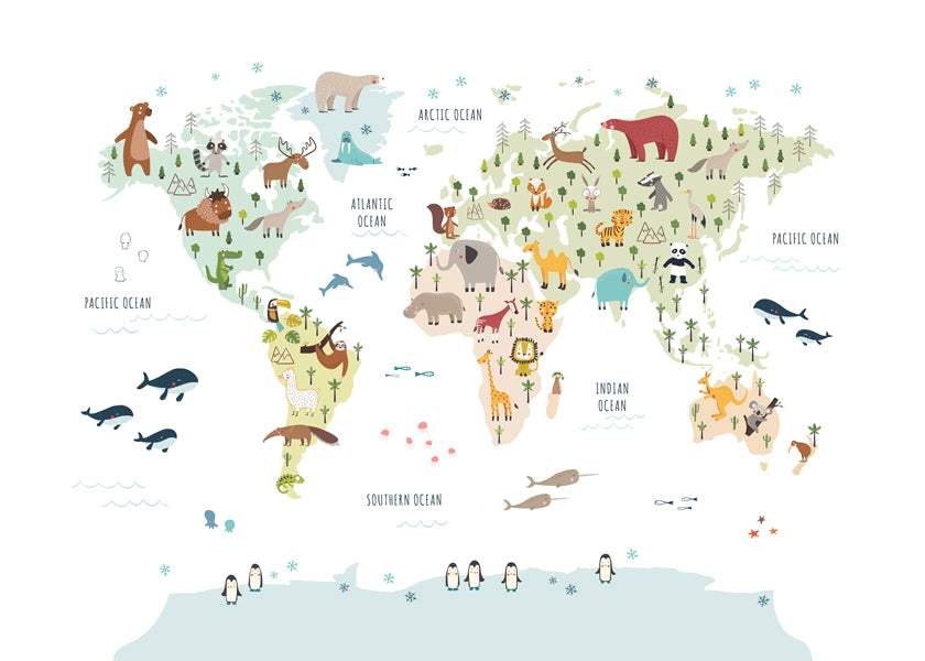World Map with animals colours