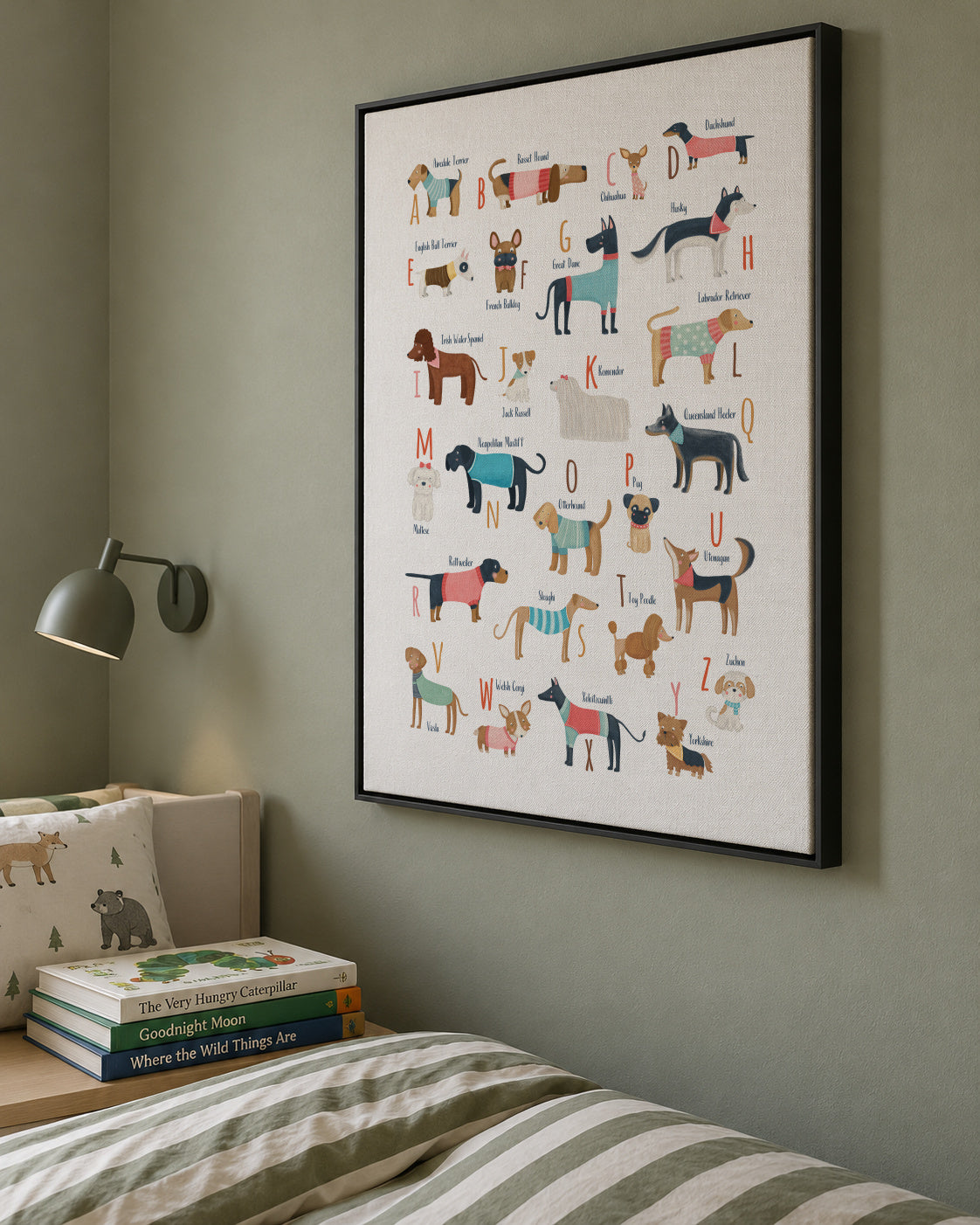 Alphabet Dogs Breed - Framed canvas in an interior