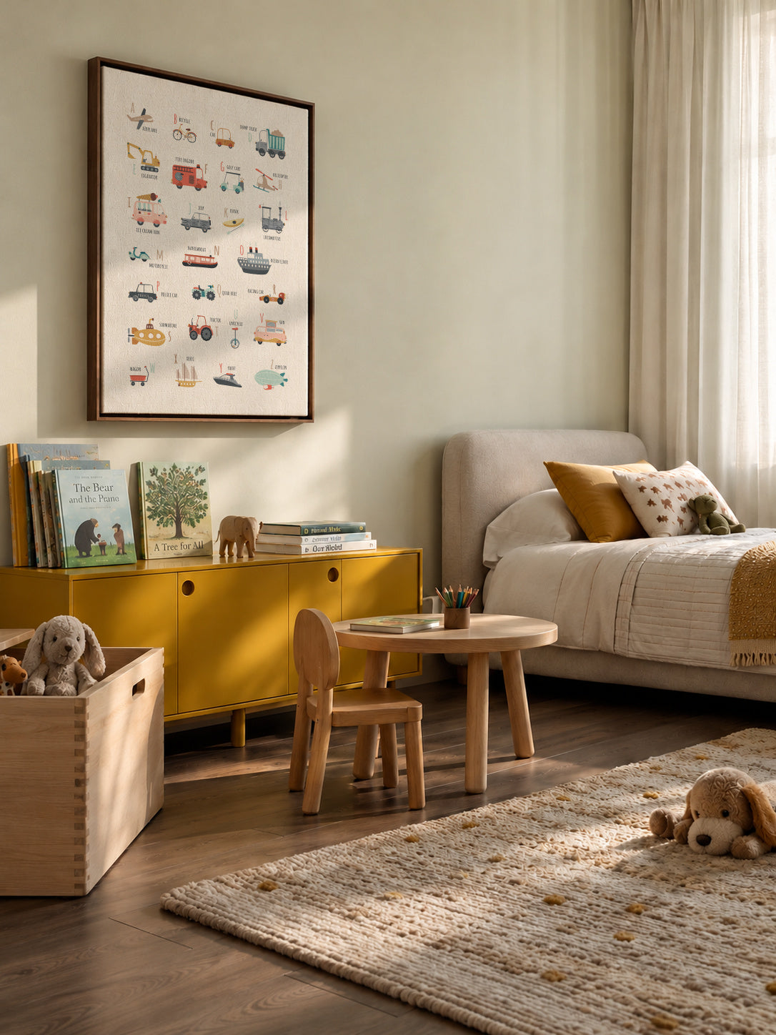Alphabet transports (English) - Framed canvas in an interior
