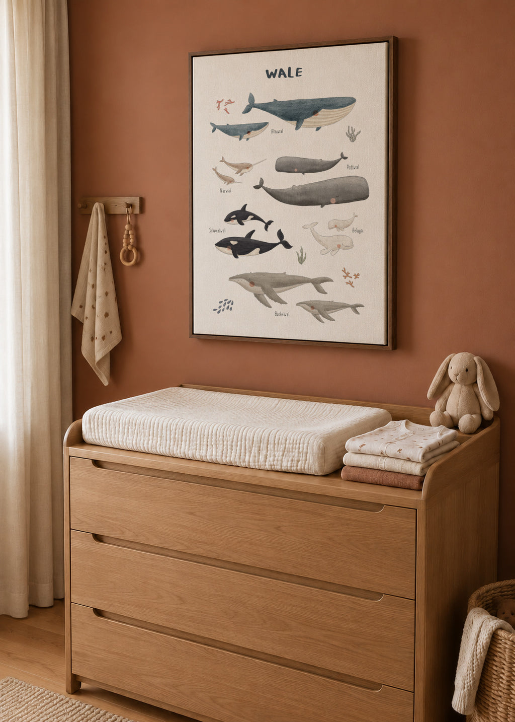 Ballenas fondo blanco (aleman) - Framed canvas in an interior