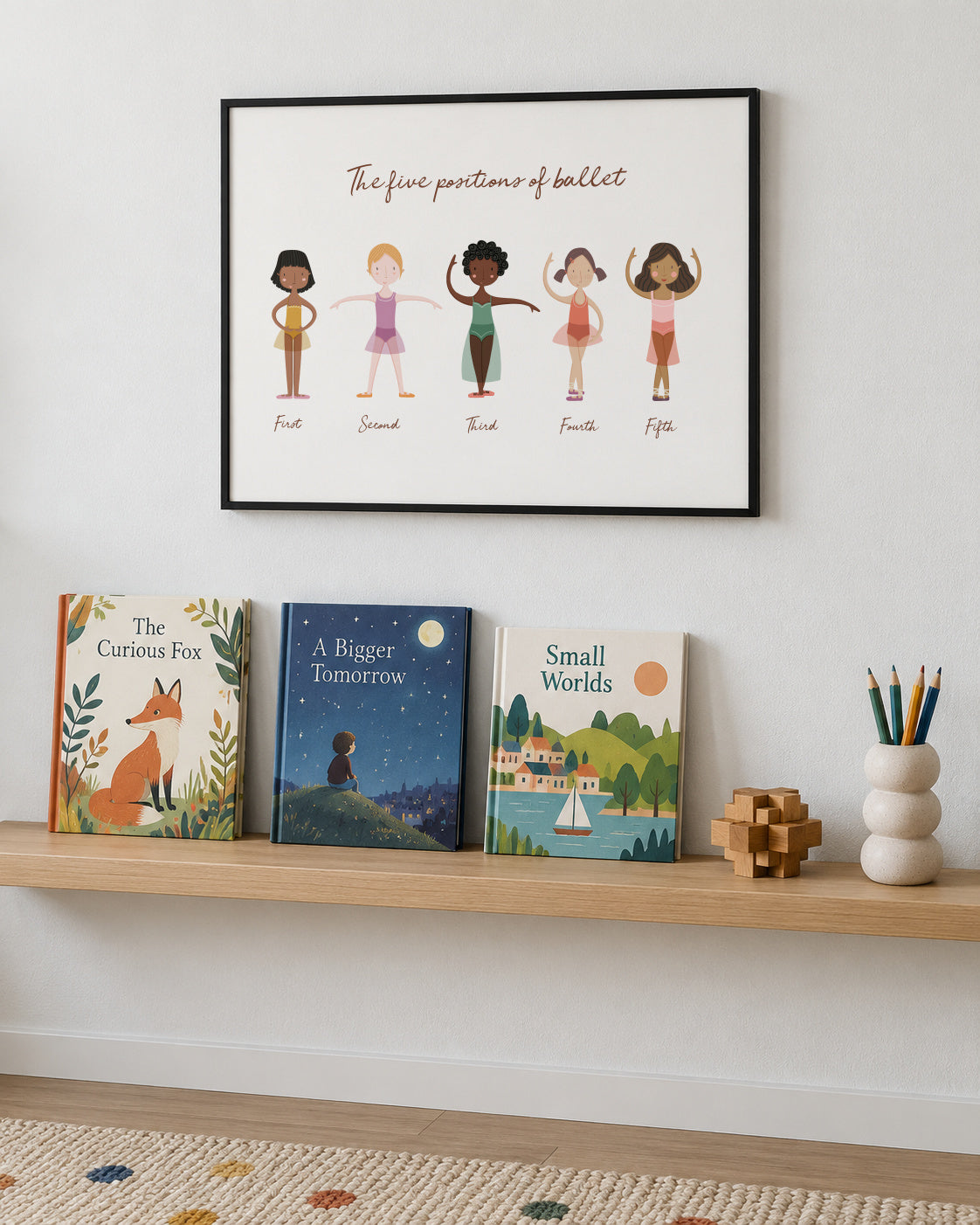 Las 5 posiciones de ballet - Framed poster in an interior