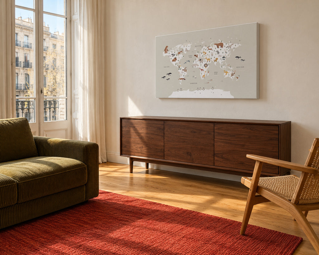 Mapa con animales beige - Unframed canvas in an interior